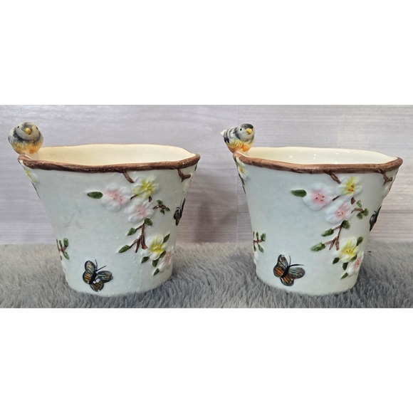 Yankee Candle Other - Yankee Candle Nature's Birds Votive Holder Set of 2 White Ceramic Floral 1188716